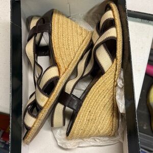Stylish Black and Cream Wedge Sandals